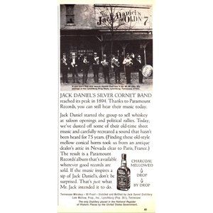 1974 Jack Daniels Tennessee Whiskey Silver Cornet Band Vintage Print Ad Wall Art